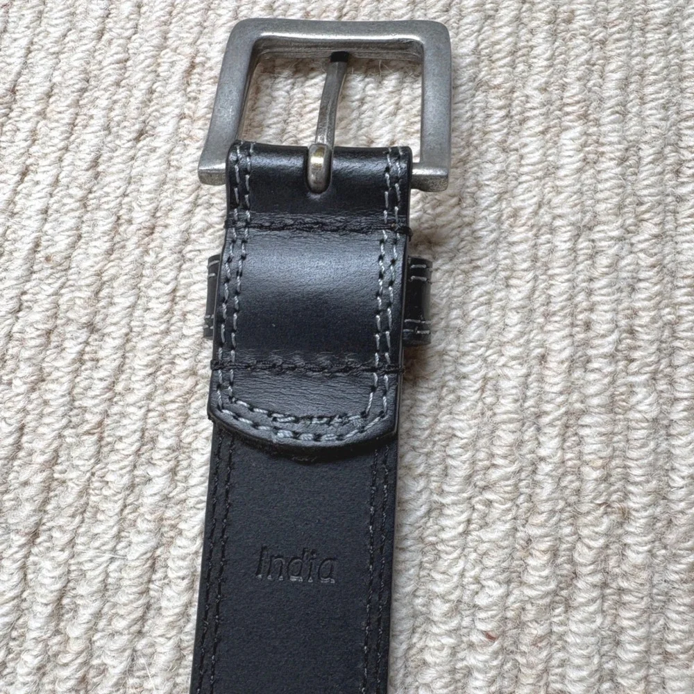 Timberland Leather Belt Mens 46 Black Contrast Stitch Rugged Workwear Utility